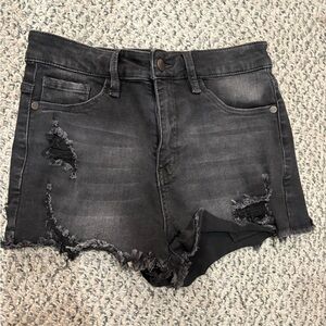 Nature Denim Distressed Black Shorts